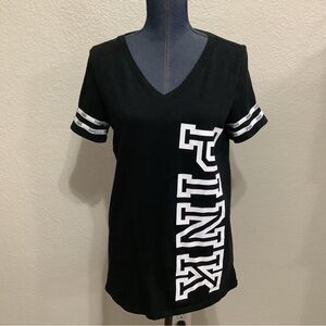 Victoria's Secret Pink Perfect V-Neck Top Varsity Black White Women's Size Large